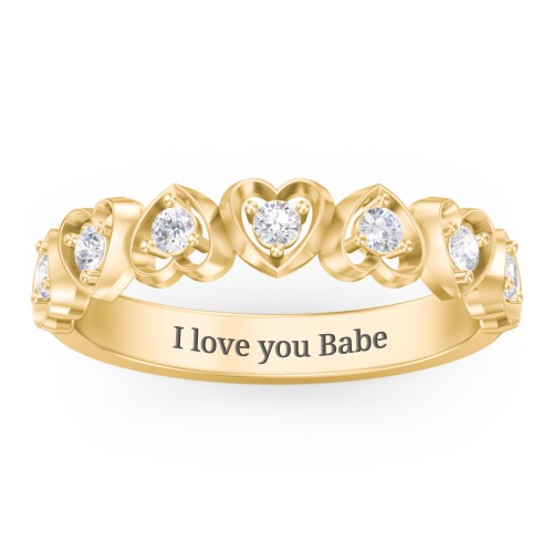 Multi-Heart Ring with Birthstones – 18K Gold Plated Silver with Diamond