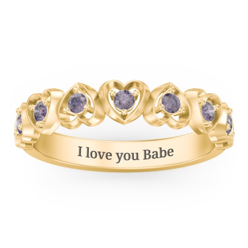 Multi-Heart Ring with Birthstones – 18K Gold Plated Silver with Alexandrite