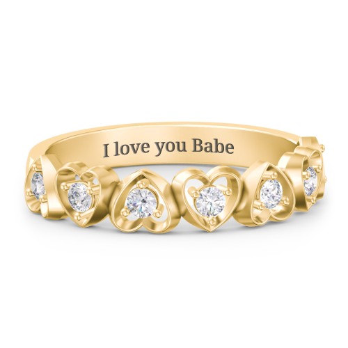 Multi-Heart Ring with Birthstones – 18K Gold Plated Silver with Diamond