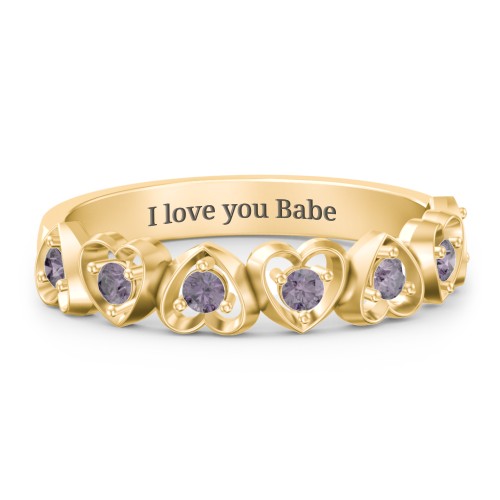 Multi-Heart Ring with Birthstones – 18K Gold Plated Silver with Alexandrite