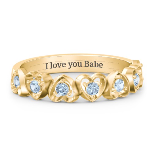 Multi-Heart Ring with Birthstones – 18K Gold Plated Silver with Blue Topaz