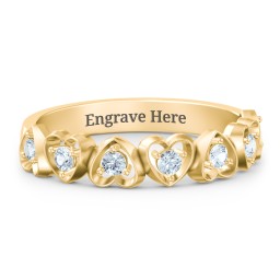 Multi-Heart Ring with Birthstones in 10K Solid Yellow Gold with Aquamarine