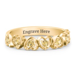 Multi-Heart Ring with Birthstones in 10K Solid Yellow Gold with Citrine
