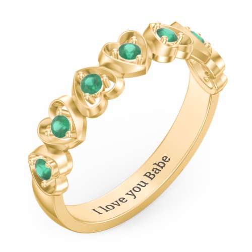 Multi-Heart Ring with Birthstones – 10K Yellow Gold with Emerald