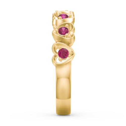 Multi-Heart Ring with Birthstones – 10K Yellow Gold with Ruby