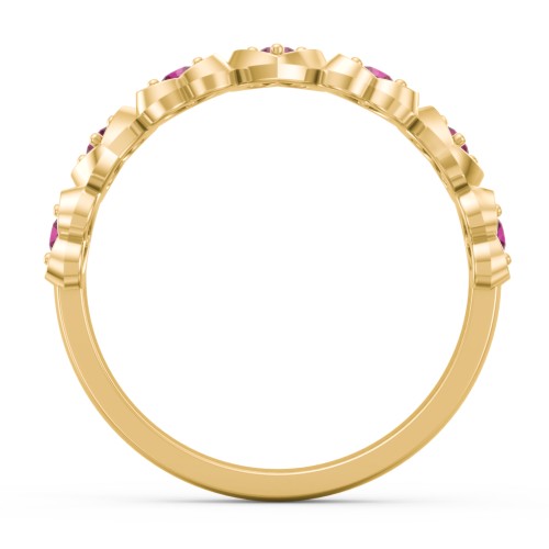 Multi-Heart Ring with Birthstones – 10K Yellow Gold with Ruby