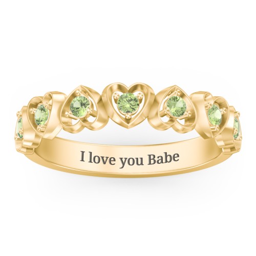 Multi-Heart Ring with Birthstones – 10K Yellow Gold with Peridot