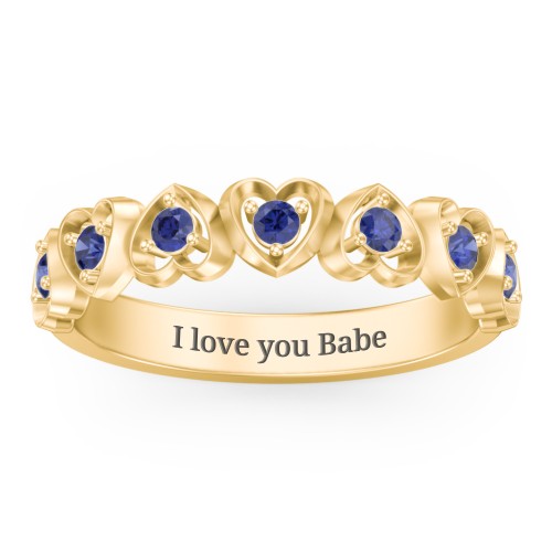 Multi-Heart Ring with Birthstones – 10K Yellow Gold with Blue Sapphire