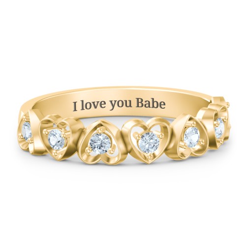 Multi-Heart Ring with Birthstones – 10K Yellow Gold with Aquamarine