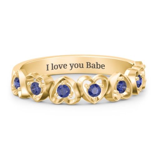Multi-Heart Ring with Birthstones – 10K Yellow Gold with Blue Sapphire