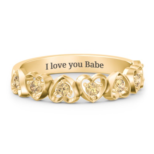 Multi-Heart Ring with Birthstones – 10K Yellow Gold with Citrine