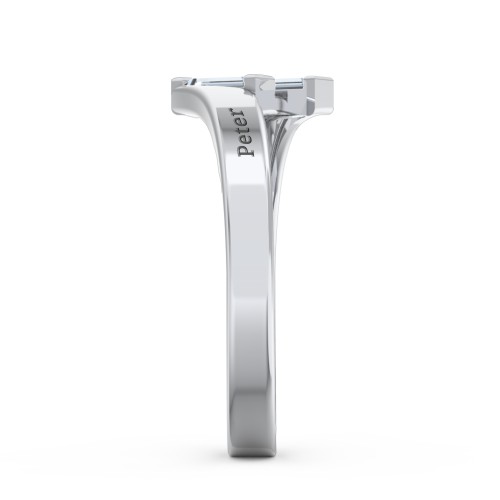 Engravable Slanted Baguette Ring – Sterling Silver with Aquamarine