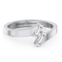 Engravable Slanted Baguette Ring in 925 Sterling Silver with Diamond