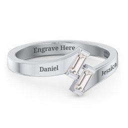 Engravable Slanted Baguette Ring in 925 Sterling Silver with Cubic Zirconia