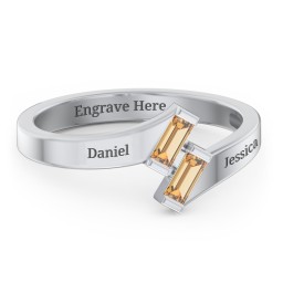 Engravable Slanted Baguette Ring in 925 Sterling Silver with Citrine