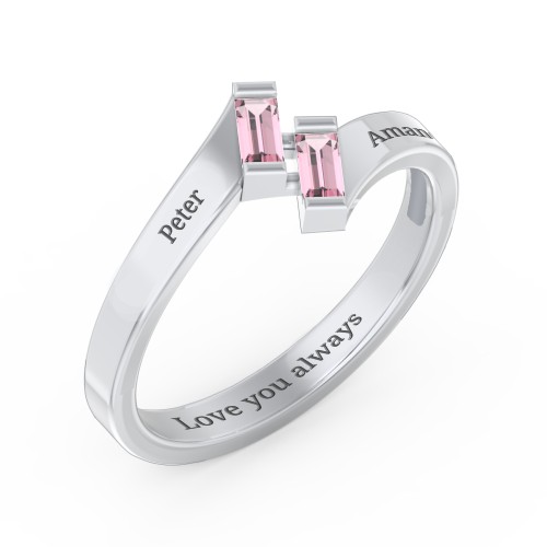 Engravable Slanted Baguette Ring – Sterling Silver with Pink Tourmaline