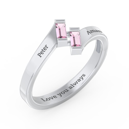 Engravable Slanted Baguette Ring – Sterling Silver with Pink Tourmaline