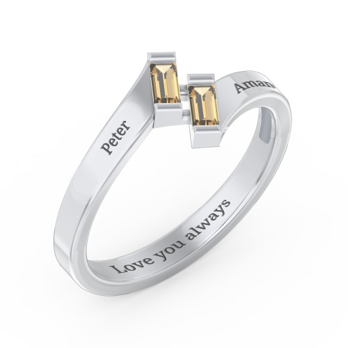 Engravable Slanted Baguette Ring – Sterling Silver with Citrine