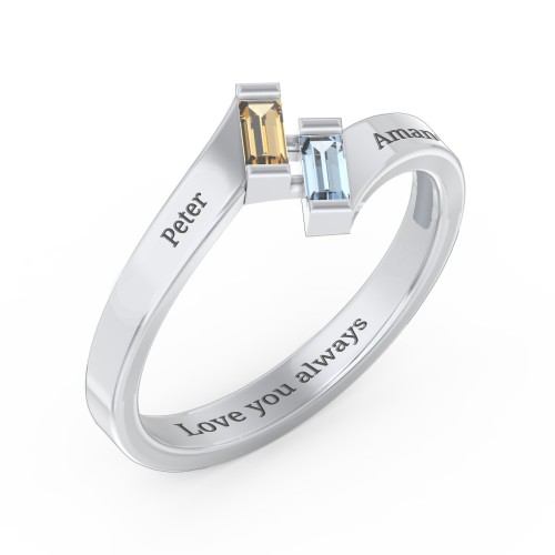 Engravable Slanted Baguette Ring – Sterling Silver with Citrine and Blue Topaz