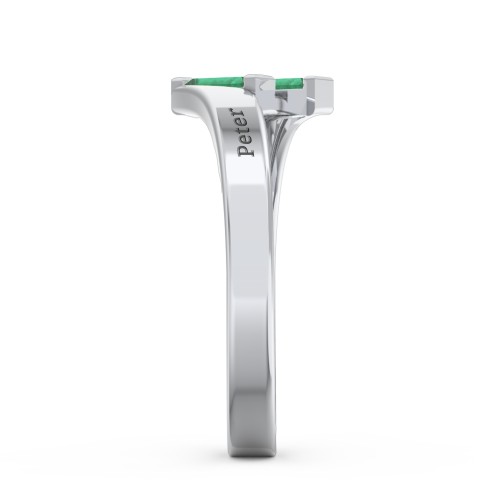 Engravable Slanted Baguette Ring – Sterling Silver with Emerald