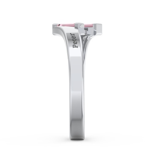 Engravable Slanted Baguette Ring – Sterling Silver with Pink Tourmaline