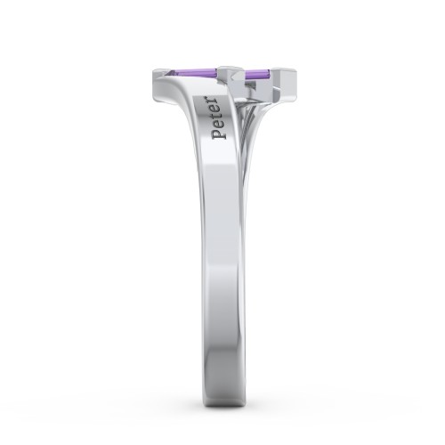 Engravable Slanted Baguette Ring – Sterling Silver with Amethyst