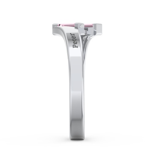Engravable Slanted Baguette Ring – Sterling Silver with Pink Tourmaline