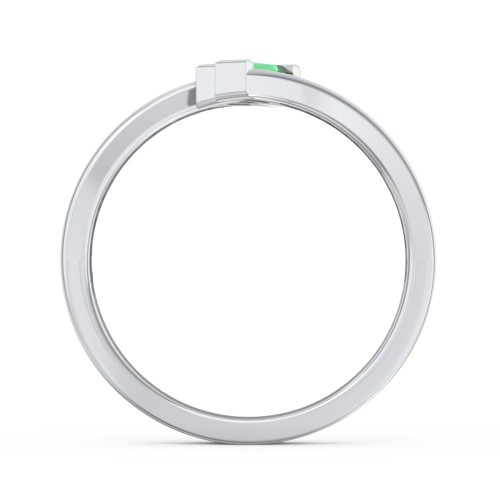 Engravable Slanted Baguette Ring – Sterling Silver with Emerald