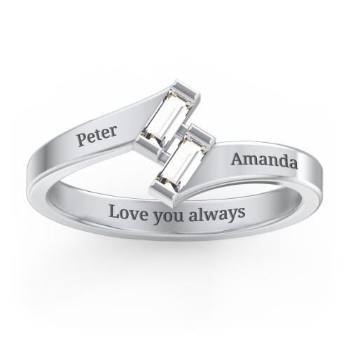Engravable Slanted Baguette Ring – Sterling Silver with Cubic Zirconia