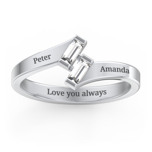 Engravable Slanted Baguette Ring – Sterling Silver with Diamond