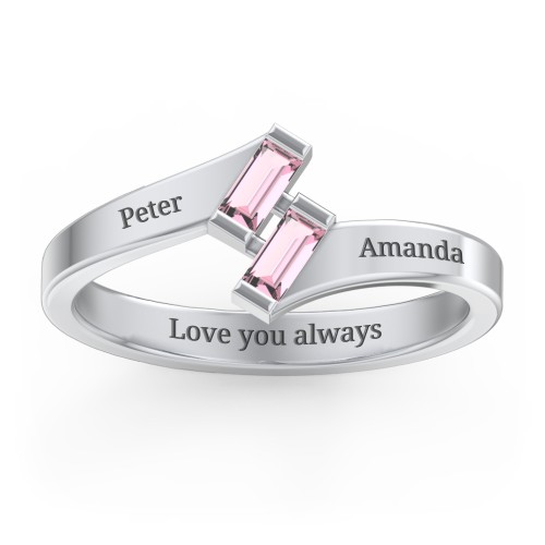 Engravable Slanted Baguette Ring – Sterling Silver with Pink Tourmaline