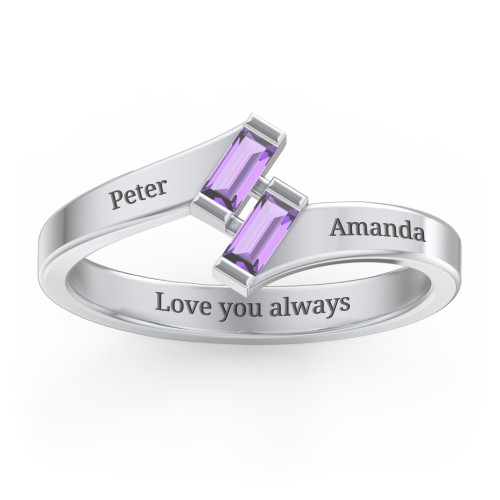 Engravable Slanted Baguette Ring – Sterling Silver with Amethyst
