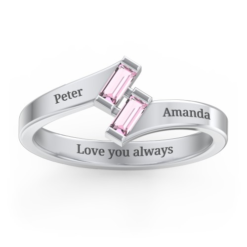 Engravable Slanted Baguette Ring – Sterling Silver with Pink Tourmaline
