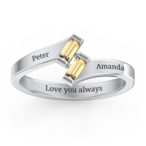 Engravable Slanted Baguette Ring – Sterling Silver with Citrine