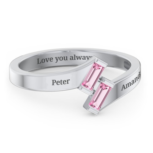 Engravable Slanted Baguette Ring – Sterling Silver with Pink Tourmaline