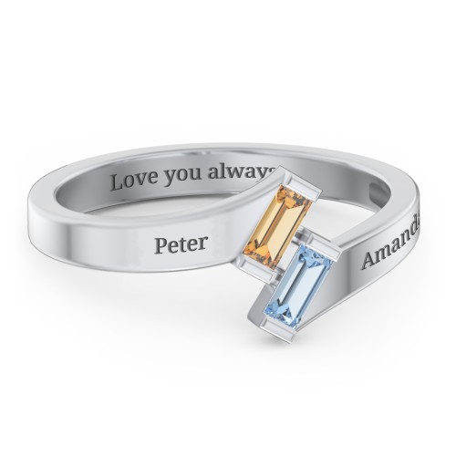 Engravable Slanted Baguette Ring – Sterling Silver with Citrine and Blue Topaz