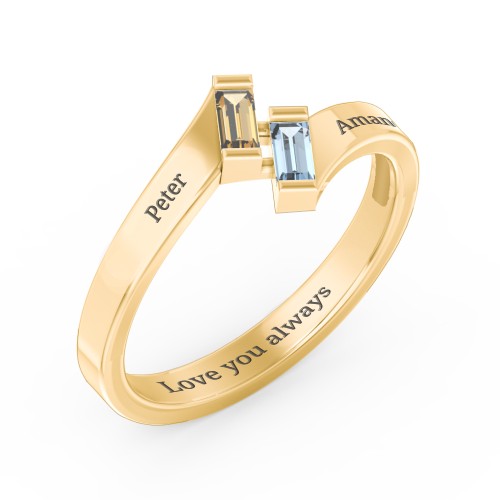 Engravable Slanted Baguette Ring – 10K Yellow Gold with Citrine and Blue Topaz