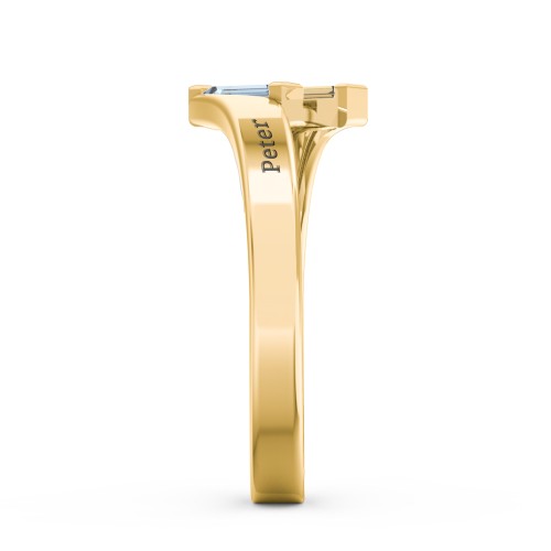 Engravable Slanted Baguette Ring – 10K Yellow Gold with Citrine and Blue Topaz