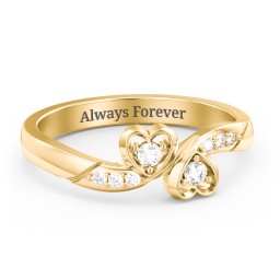 Duo of Hearts Ring in 18K Gold Plated Silver with Diamond
