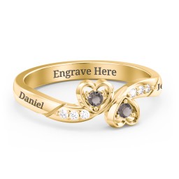 Duo of Hearts Ring in 18K Gold Plated Silver with Smokey Quartz and White Premium Zirconia