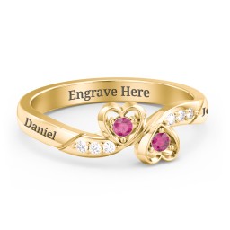 Duo of Hearts Ring in 18K Gold Plated Silver with Ruby and White Premium Zirconia