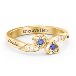 Duo of Hearts Ring in 18K Gold Plated Silver with Blue Sapphire and White Premium Zirconia