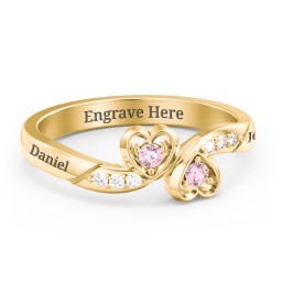 Duo of Hearts Ring in 18K Gold Plated Silver with Pink Tourmaline and White Premium Zirconia