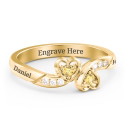 Duo of Hearts Ring in 18K Gold Plated Silver with Citrine and White Premium Zirconia