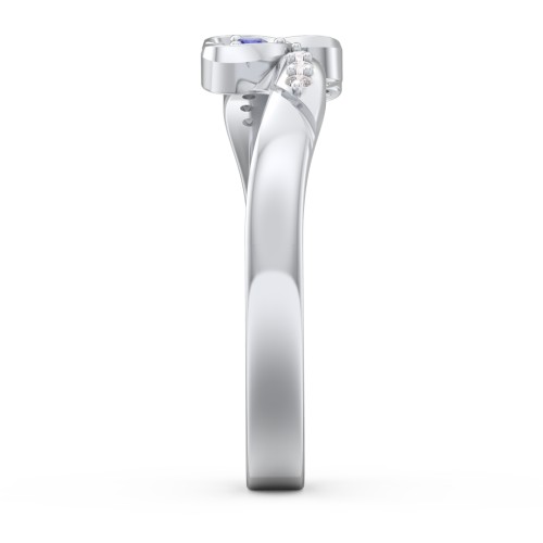 Duo of Hearts Ring – Sterling Silver with Garnet, Blue Sapphire, and White Premium Zirconia