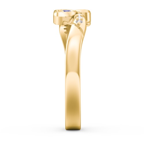 Duo of Hearts Ring – 10K Yellow Gold with Garnet, Blue Sapphire, and White Premium Zirconia