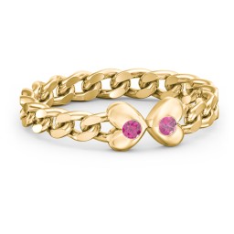 Curb Link Chain Heart Ring in 18K Gold Plated Silver with Ruby