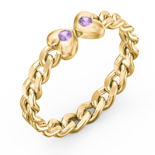 Curb Link Chain Heart Ring – 18K Gold Plated Silver with Amethyst
