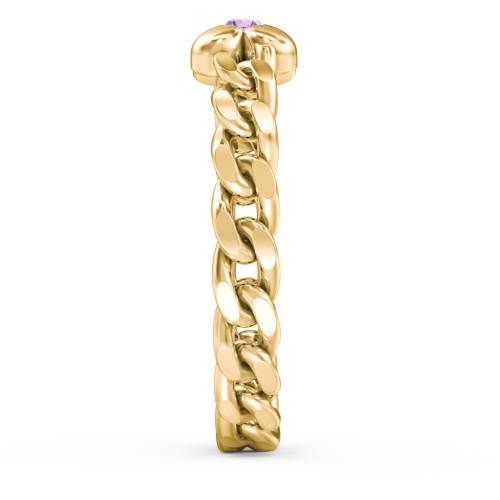 Curb Link Chain Heart Ring – 18K Gold Plated Silver with Amethyst