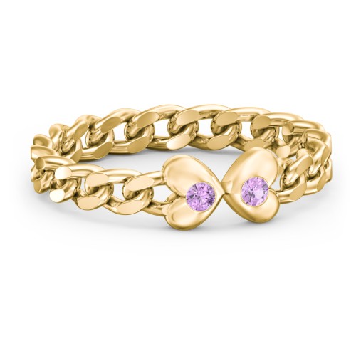 Curb Link Chain Heart Ring – 18K Gold Plated Silver with Amethyst